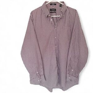 Nordstrom 100% cotton burgundy red gingham checkered  button down shirt